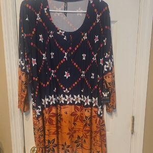 White Mark Women's Floral Geometric Blouse - Black and Orange